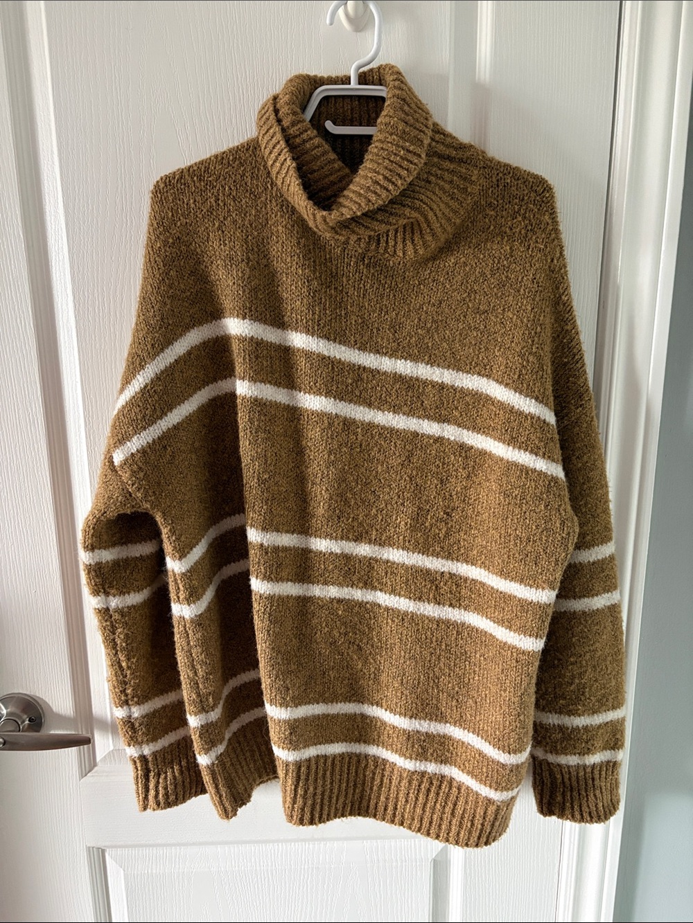 Brown Striped Turtleneck Sweater